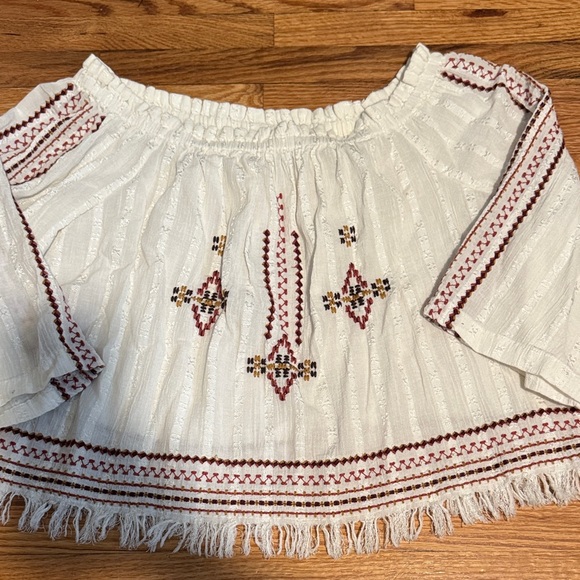Topshop Tops - Topshop White and Red Embroidered Blouse